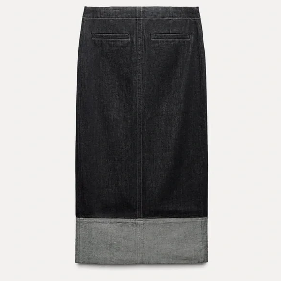 Zara Denim Slit Midi Skirt Dark Blue Zip Hi Waist Women’s Small 9632/271 Y2K 90s - Picture 2 of 10